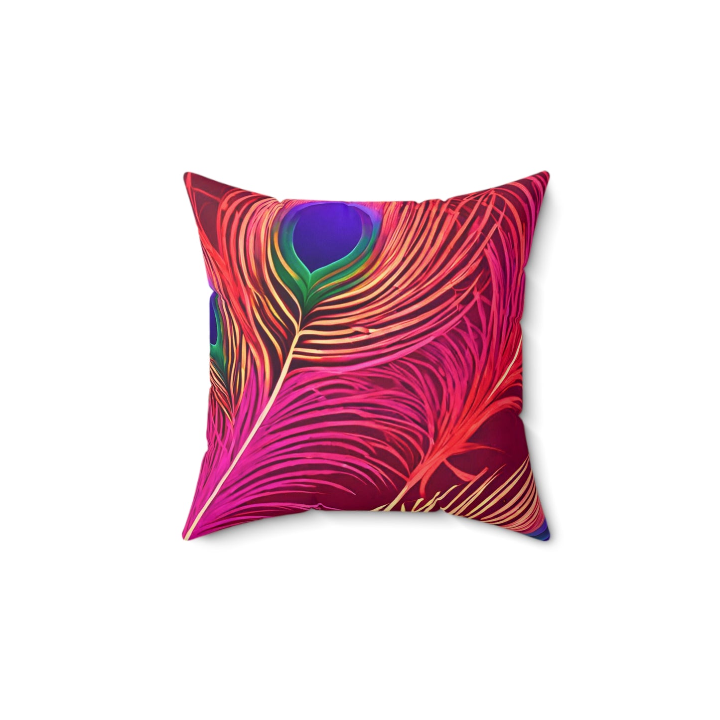 Red & Purple Peacock Spun Polyester Square Pillow